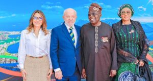 President Luiz da Silva of Brazil, Brazil’s First Lady, Janja da Silva welcome President Bola Tinubu and First Lady, Sen. Oluremi Tinubu, during G20 Leaders at Museum of Modern Art, Rio-de-Janeiro, Brazil