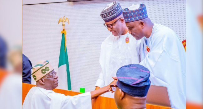 President Bola Tinubu, Senate President, Godswill Akpabio and Speaker, House of Representatives, Abbas Tajudeen
