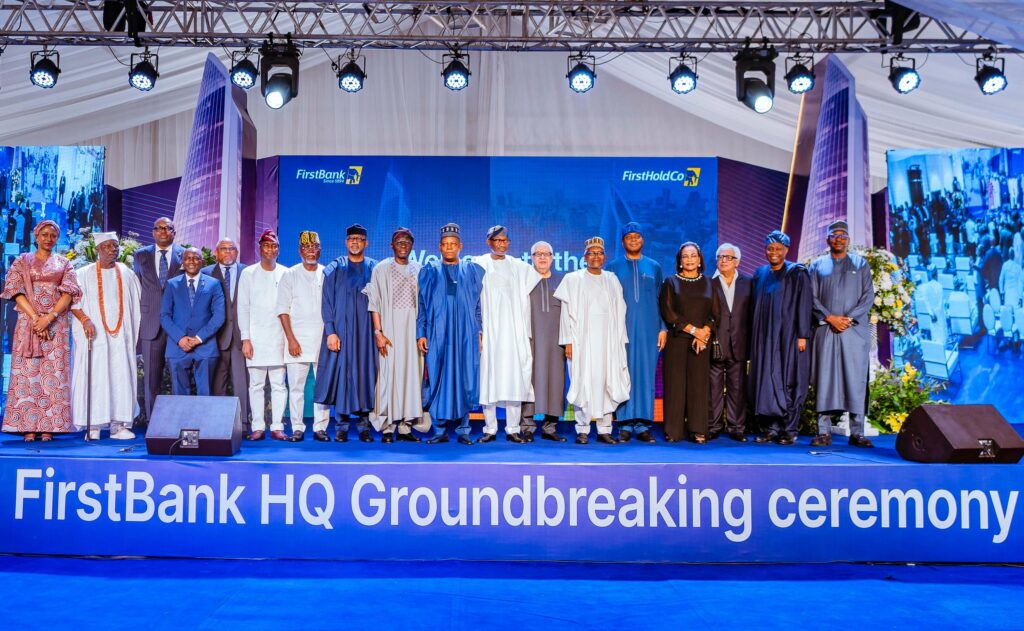 Vice President Kashim Shettima with other dignitaries during the groundbreaking ceremony for the First Bank 43-storey headquarters at Eko Atlantic City, Victoria Island in Lagos on Wednesday