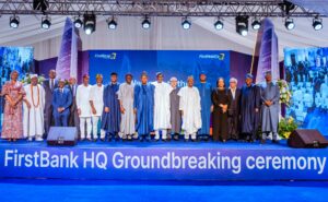 Vice President Kashim Shettima with other dignitaries during the groundbreaking ceremony for the First Bank 43-storey headquarters at Eko Atlantic City, Victoria Island in Lagos on Wednesday