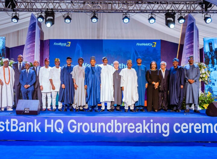 Vice President Kashim Shettima with other dignitaries during the groundbreaking ceremony for the First Bank 43-storey headquarters at Eko Atlantic City, Victoria Island in Lagos on Wednesday