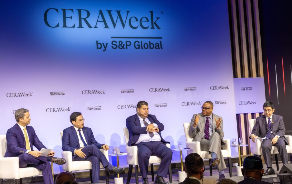 NNPC Ltd woos global investors...says robust regulatory reforms have transformed Nigeria into Investors’ haven 2 (2nd right) NNPC Ltd’s Executive Vice-President, Upstream, Mr Udy Ntia, (from the left) Managing Director of India’s ONGC Videsh Ltd (OVL), Rajarshi Gupta; Chairman of Libya’s National Oil Corporation, Masoud Mahmoud (first right) Deputy Director-General, Planning, China National Petroleum Corporation (CNPC), Pinxian Zhang during a session at the on-going 2025 CERAWeek by S&P Global in U.S.