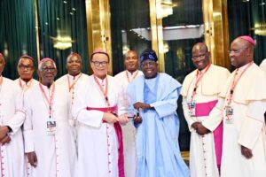 President Bola Tinubu receives in audience a delegation of the Catholic Bishops of Nigeria at the State House Abuja