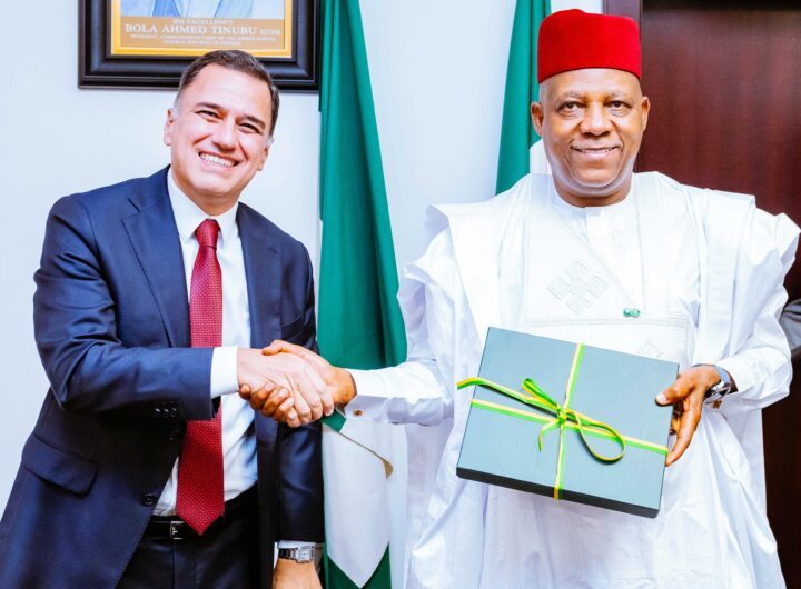 Ambassador of Brazil to Nigeria, Carlos Garcet and VP Kashim Shettima after the signing of the commercial phase of the GIP 1 at Presidential Villa, Abuja