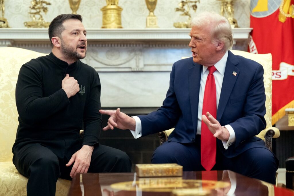 US President Donald Trump and Ukraine’s President Volodymyr Zelensky meet in the Oval Office of the White House in Washington, DC, February 28, 2025. (Photo by SAUL LOEB / AFP)