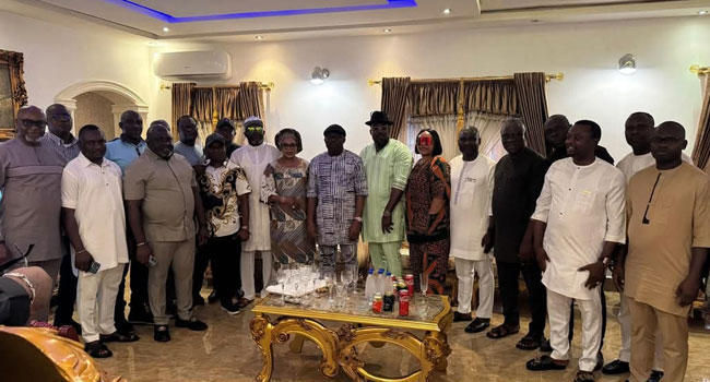 Suspended Rivers State Governor, Siminalayi Fubara, receives immediate past Local Government Chairmen in Port Harcourt on March 26, 2025.