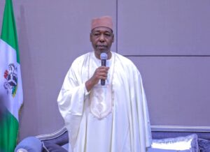 Borno State Governor, Babagana Zulum addressing members of Alliance of Sahel Institute for Security Studies during a meeting in Maiduguri
