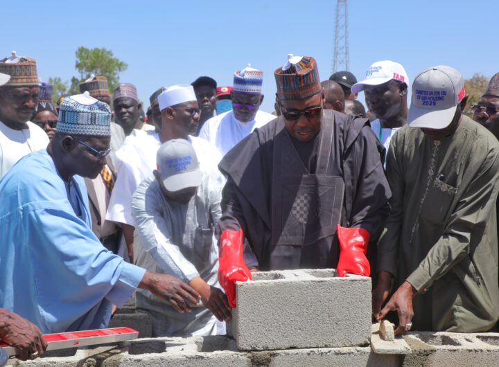 Governor Zulum laying the foundation stone for the construction of the school building