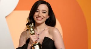 US actress Mikey Madison attends the Vanity Fair Oscar Party at the Wallis Annenberg Center for the Performing Arts in Beverly Hills, California, on March 2, 2025. (Photo by Michael Tran / AFP)