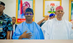 Govs Monday Okpebholo (L) and Abba Yusuf in Kano State on Monday, March 31, 2025