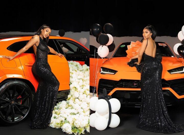 Mercy Ike displays her newly acquired Lamborghini