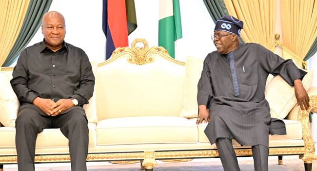 Ghanaian President, John Mahama during a courtesy visit to Nigerian President, Bola Tinubu