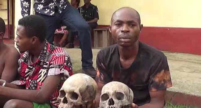 Arrested ritualists with human skulls