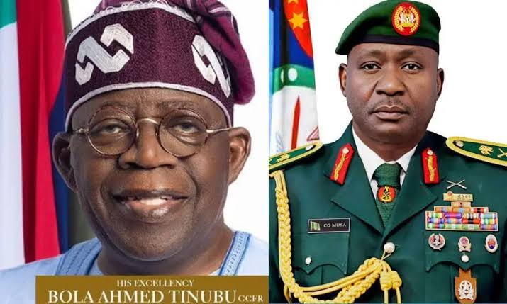 President Bola Tinubu and CDS Christopher Musa