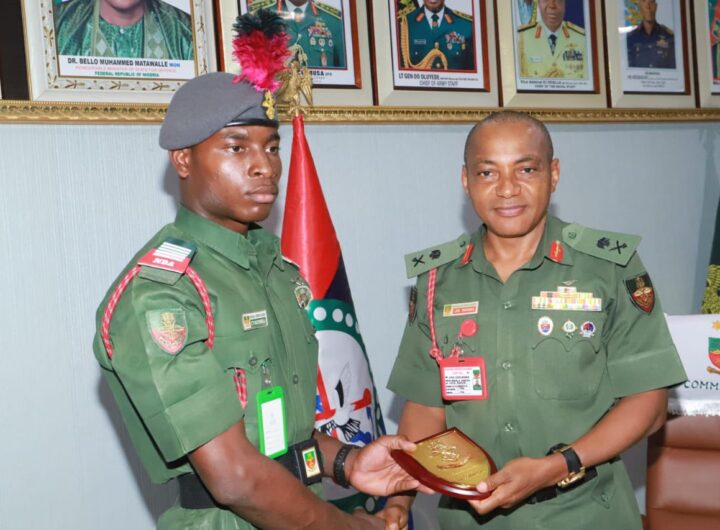 Major General JO Ochai, the Commandant, bid farewell to Cadet Covenant Toluwanimi Ogunmola