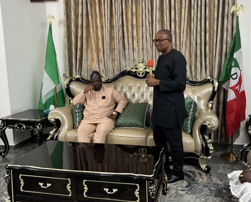 Peter Obi during a condolence visit to Plateau State Governor, Caleb Mutfwang