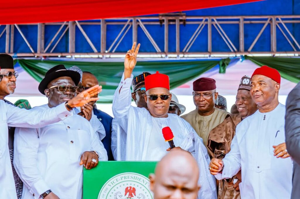 President Bola Tinubu represented by VP Kashim Shettima attended a formal ceremony organised to receive Gov. Sheriff Oborevwori and other PDP stalwarts to the APC on Monday