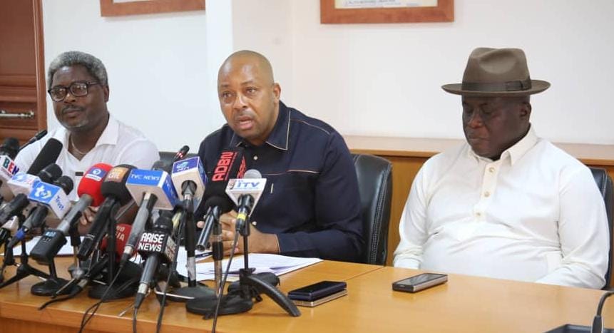 L-R) SSA on Public Communication and New Media to FCT Minister, Mr. Lere Olayinka, Director, Land Administration, FCTA, Mr. Chijioke Nwankwoeze, SSA on Land Urban and Regional Planning to the FCT Minister, Hon. Micheal Chinda during the Press briefing on new land reforms in the FCT on Friday