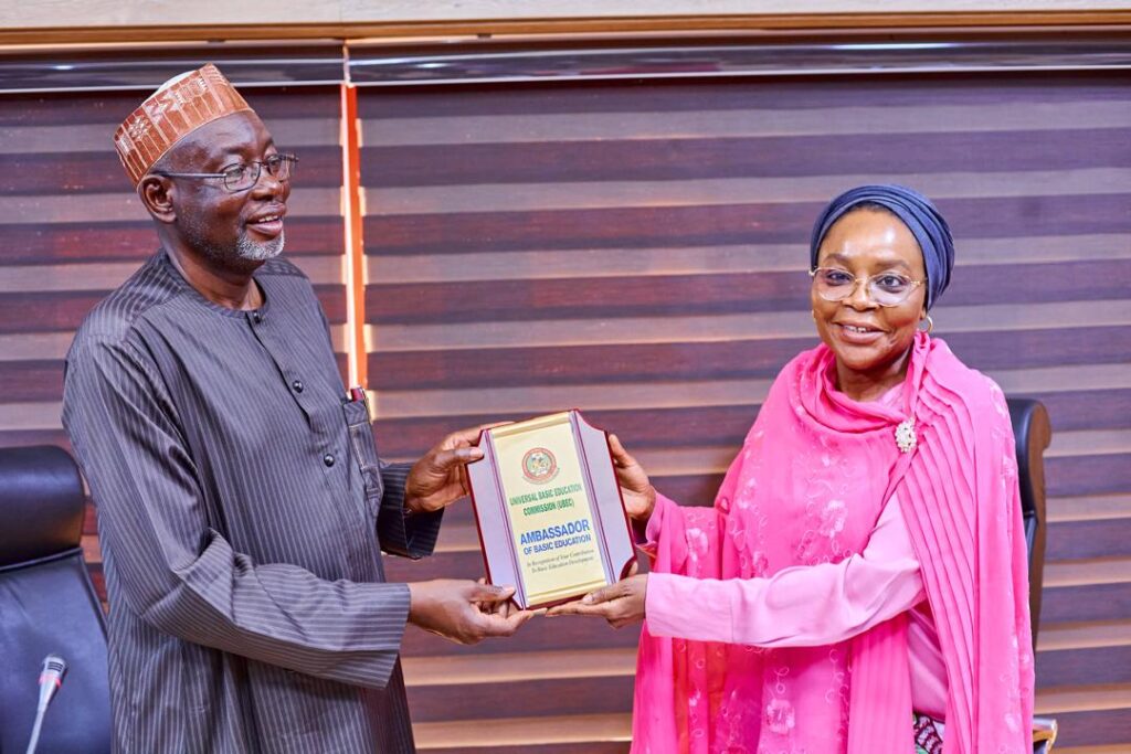 Jigawa State Governor, Umar Namadi, and the Executive Secretary of Universal Basic Education Commission (UBEC), Aisha Garba, during a courtesy visit at the Commission’s headquarters in Abuja