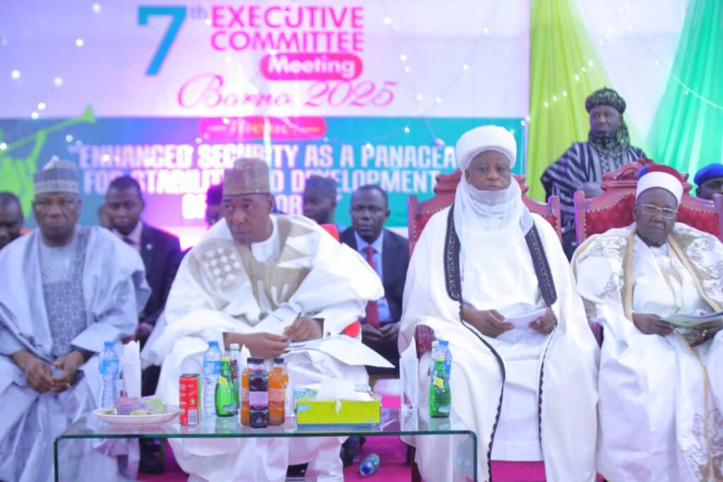Governor Babagana Zulum attends the 7th Executive Committee Meeting of the Northern Traditional Rulers Council in Maiduguri, Borno State capital, Tuesday.