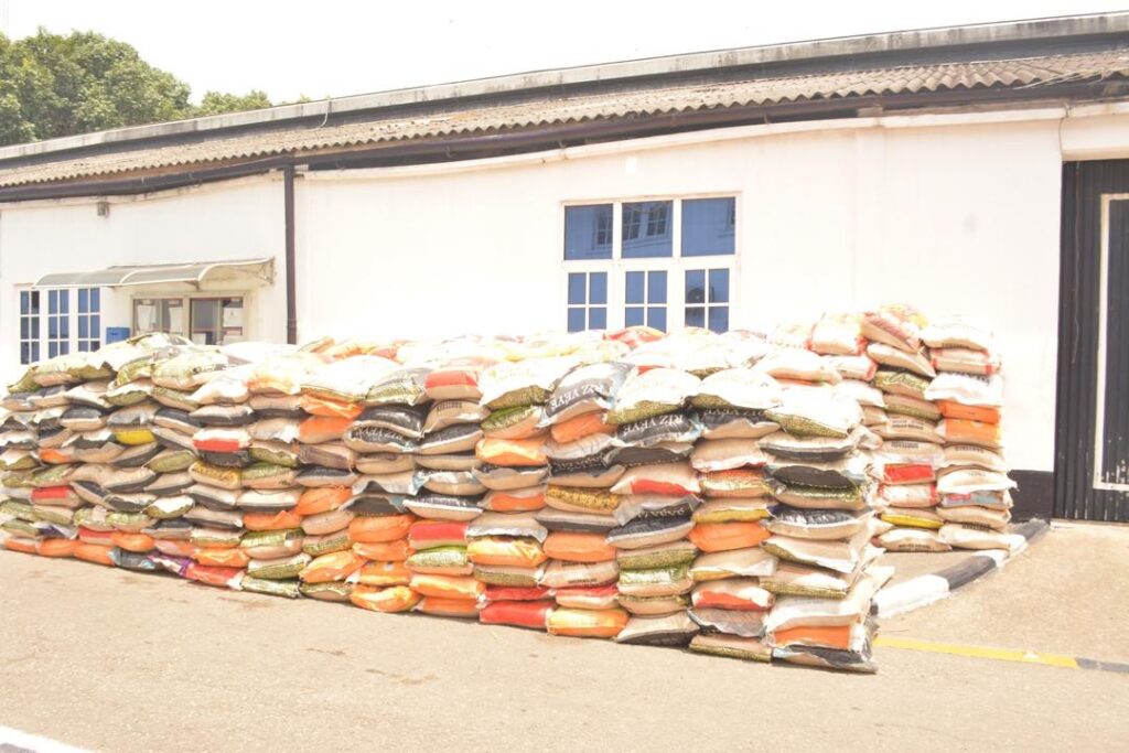 Bags of snuggled rice intercepted by Nigerian Navy personnel in Apapa, Lagos