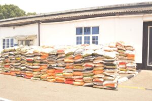 Bags of snuggled rice intercepted by Nigerian Navy personnel in Apapa, Lagos