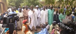 PDP chieftain, Adamu Waziri, addressing members of the party on Friday in Potiskum, Yobe