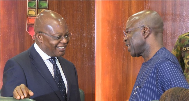 Ibas and Governor Alex Otti of Abia State at the NEC meeting in Abuja on Thursday, April 24, 2025.