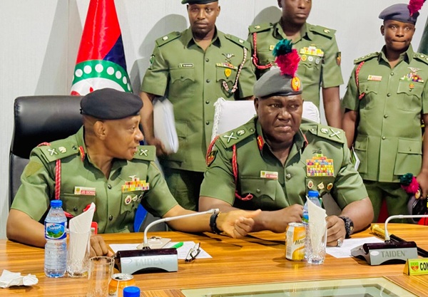 The outgone Commandant NDA Maj-Gen John Ochai, and the new NDA Commandant Maj-Gen. Abdul Ibrahim