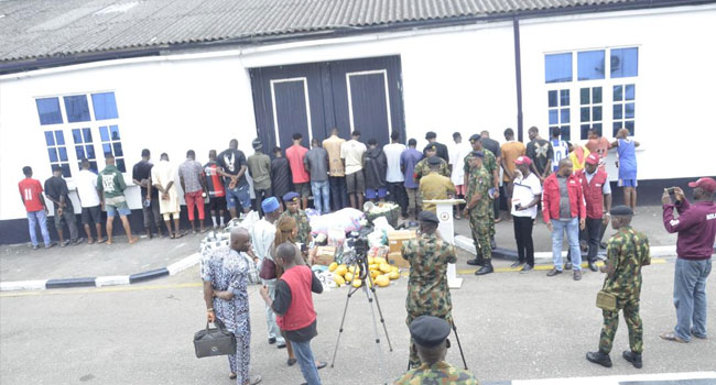 Paraded suspects involved in drug trafficking in Lagos