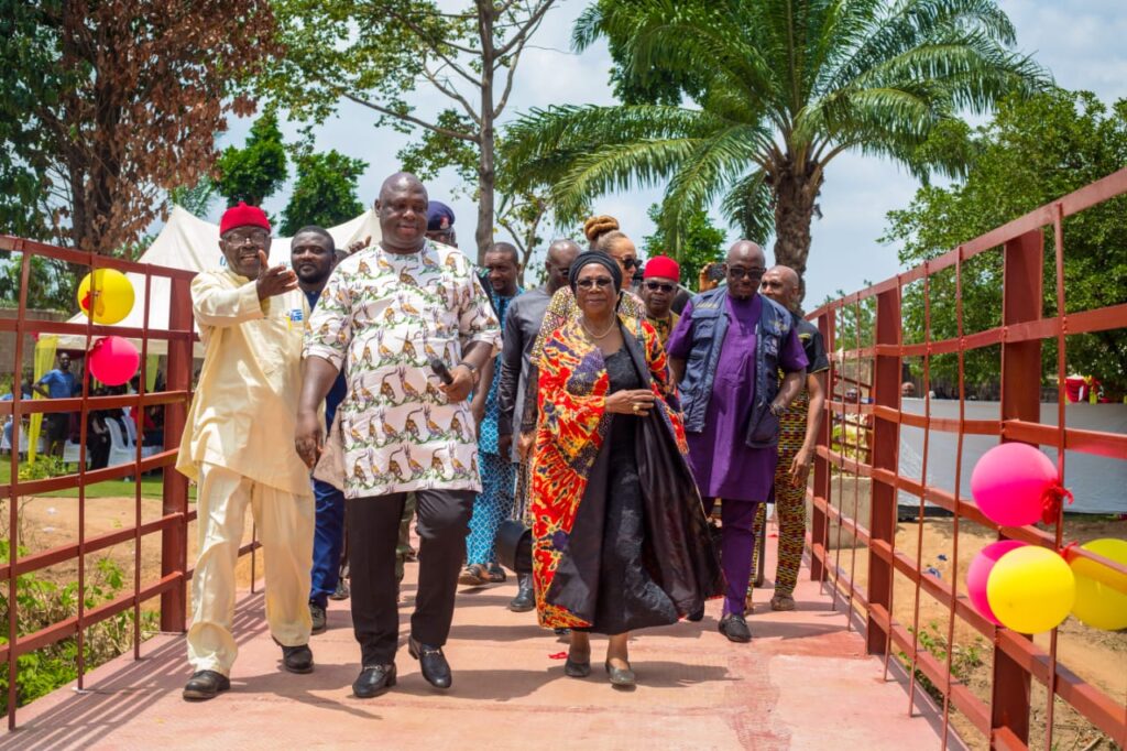 Joy, relief as GMC links poor communities to essential services 3 Prof Mrs Uche Amazigo leads guests on first walk on Avah Bridge after the opening