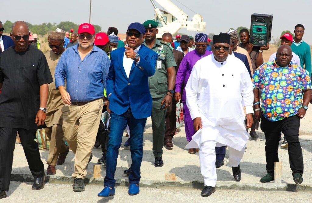 FCT Minister, Nyesom Wike inspecting road project in Abuja