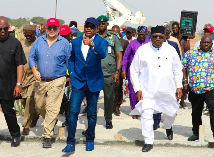 FCT Minister, Nyesom Wike inspecting road project in Abuja