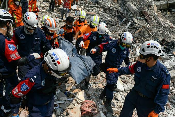 Rescue efforts at the scene of an earthquake in Myanmar