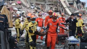 Rescue efforts at the scene of an earthquake in Myanmar
