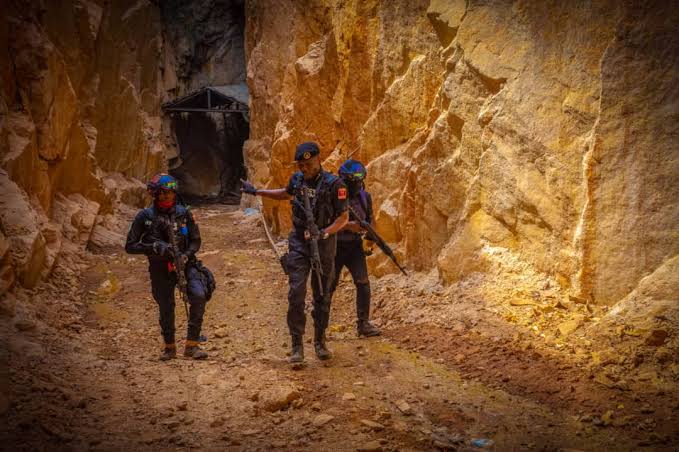 Mining Marshals at an illegal mining site in Nasarawa