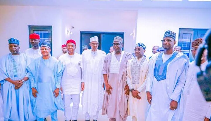 Former President Muhammadu Buhari in a group photograph with APC governors