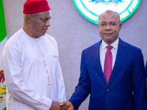Enugu State Governor, Peter Mbah and the former Labour Party (LP), Gubernatorial candidate for 2023 Governorship election, Mr Chijioke Edeoga