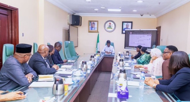 The Minister of Finance Wale Edun at a meeting with representatives of the Dangote Refinery on Tuesday