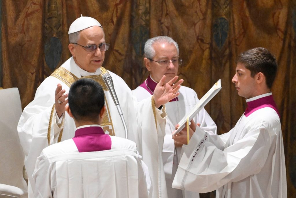 Pope Leo XVI celebrates first mass in Sistine Chapel 3 This photo taken and handout on May 9, 2025 by The Vatican Media shows Pope Leo XIV during a mass with cardinals in the Sistine Chapel in The Vatican. (Photo by Handout / VATICAN MEDIA / AFP)