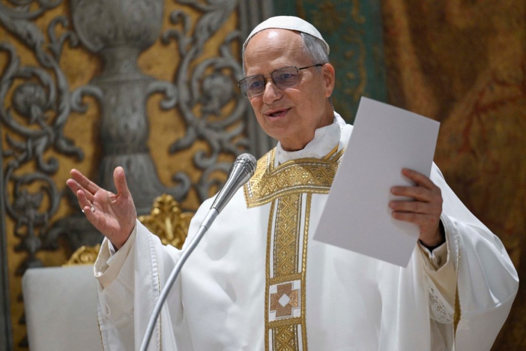 This photo taken and handout on May 9, 2025 by The Vatican Media shows Pope Leo XIV during a mass with cardinals in the Sistine Chapel in The Vatican. (Photo by Handout / VATICAN MEDIA / AFP)