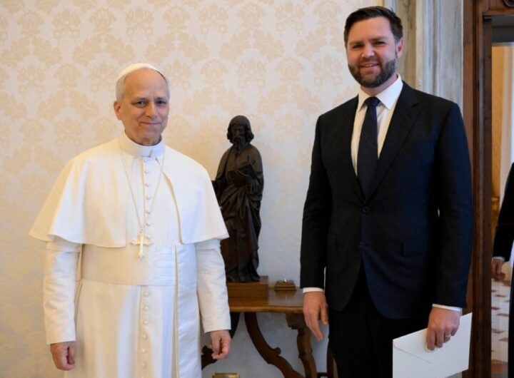 This photo taken and handout on May 19, 2025 by The Vatican Media shows US Vice President JD Vance during a private audience with Pope Leo XIV in The Vatican. (Photo by Handout / VATICAN MEDIA / AFP)
