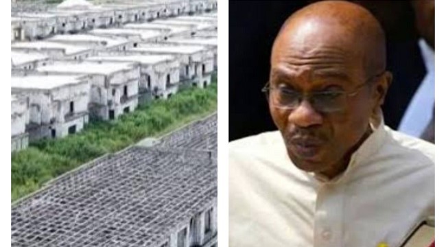 Photo combo showing the housing units and former CBN Governor, Godwin Emefiele