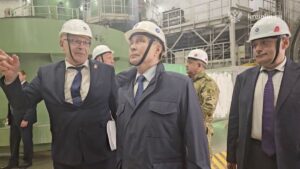 Russian President Vladimir Putin visits the Kursk-II nuclear power plant under construction, in the Kursk Region, Russia, in this still image taken from video released May 21, 2025. Kremlin.ru/Handout via REUTERS