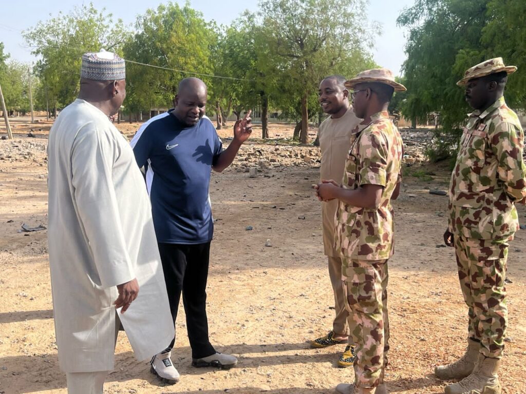 Borno State Deputy Governor, Umar Kadafur at the scene of the explosion in Giwa Barrack, Maiduguri
