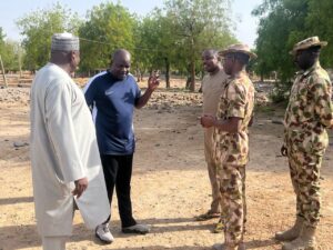 Borno State Deputy Governor, Umar Kadafur at the scene of the explosion in Giwa Barrack, Maiduguri