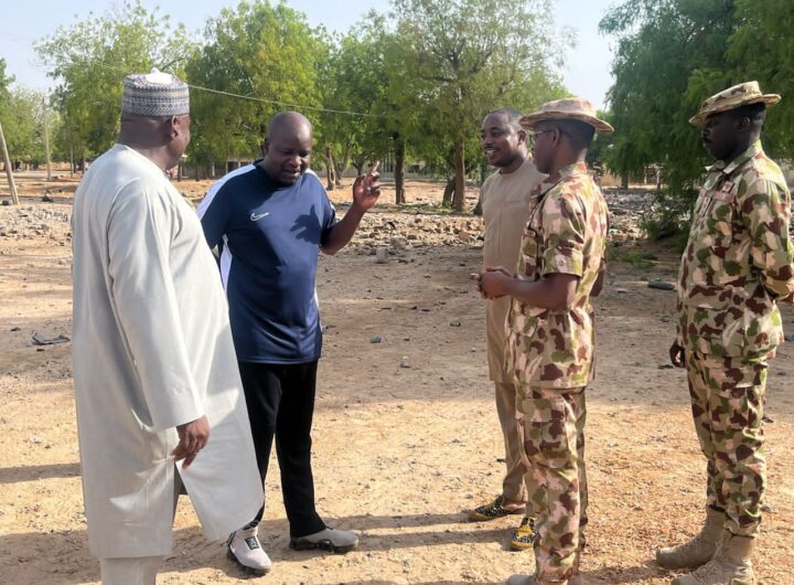 Borno State Deputy Governor, Umar Kadafur at the scene of the explosion in Giwa Barrack, Maiduguri