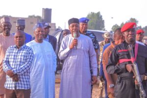 Borno State Governor, Babagana Zulum addressing the press on Monday at Muna IDP camp