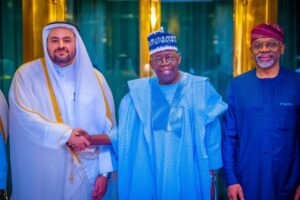 Special Envoy from the Amir of the State of Qatar, Dr Mohammed bin Abdulaziz Al-Khulaifi, President Bola Tinubu, the Chief of Staff to the President, Femi Gbajabiamila, at the State House, Abuja.