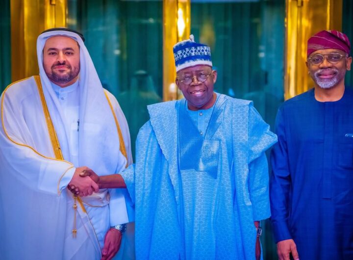 Special Envoy from the Amir of the State of Qatar, Dr Mohammed bin Abdulaziz Al-Khulaifi, President Bola Tinubu, the Chief of Staff to the President, Femi Gbajabiamila, at the State House, Abuja.